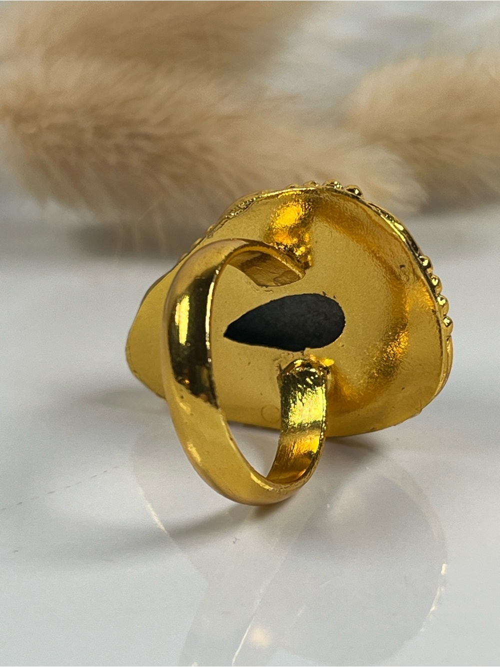 Goldtone Statement Lapis Lazuli Gemstone Ring Size 6.75 - Picture 5 of 9